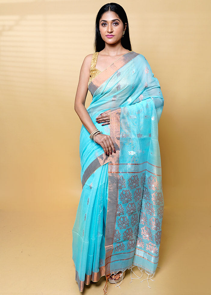 Green Khadi Cotton Saree With Blouse Piece