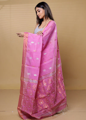 Pink Khadi Cotton Saree With Blouse Piece