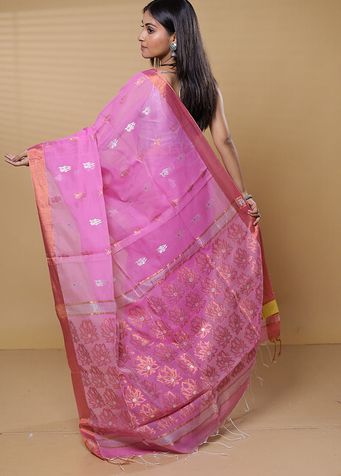 Pink Khadi Cotton Saree With Blouse Piece