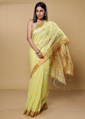 Yellow Khadi Cotton Saree With Blouse Piece