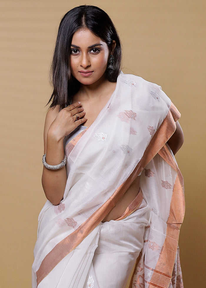 White Khadi Cotton Saree With Blouse Piece