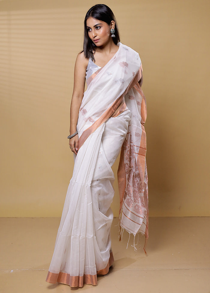 White Khadi Cotton Saree With Blouse Piece