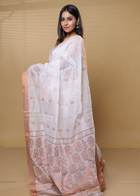 White Khadi Cotton Saree With Blouse Piece