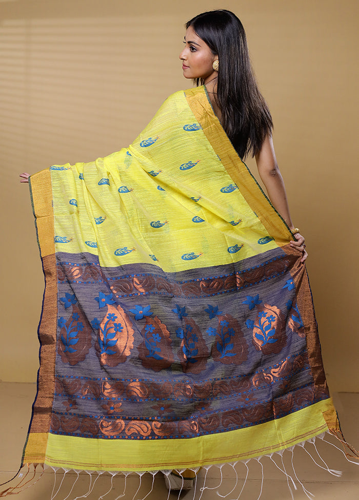 Yellow Khadi Cotton Saree With Blouse Piece