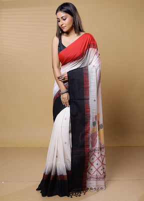 White Khadi Cotton Saree With Blouse Piece