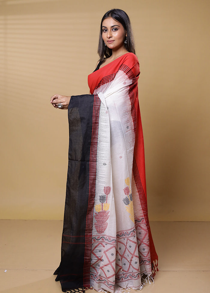 White Khadi Cotton Saree With Blouse Piece