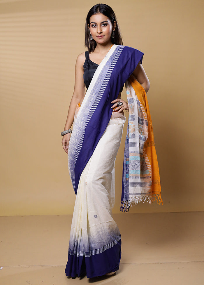 White Khadi Cotton Saree With Blouse Piece