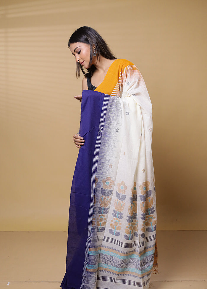 White Khadi Cotton Saree With Blouse Piece