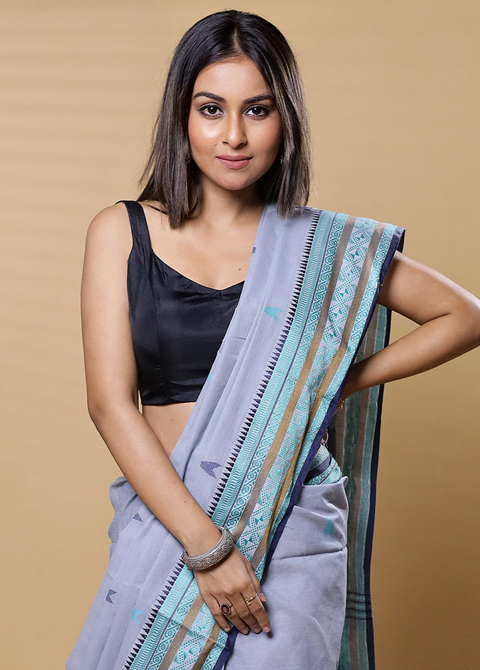 Grey Khadi Cotton Saree With Blouse Piece