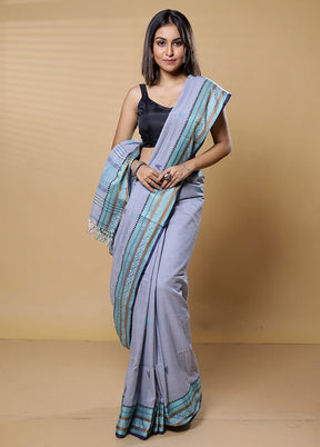 Grey Khadi Cotton Saree With Blouse Piece