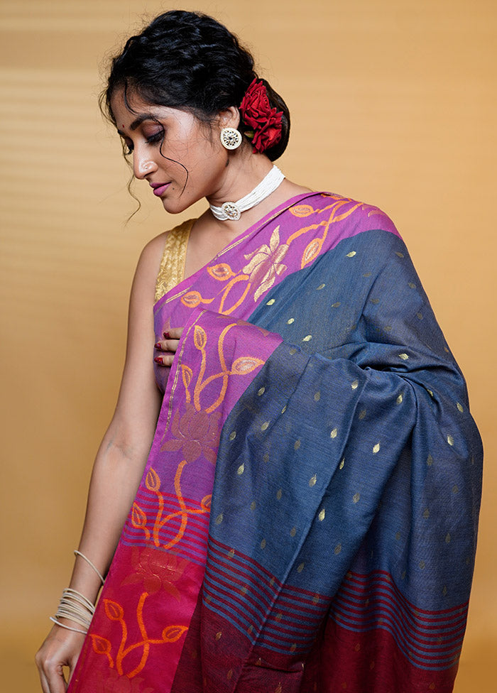 Grey Cotton Saree With Blouse Piece