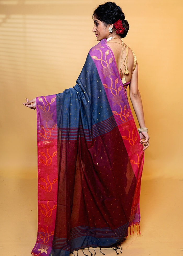 Grey Cotton Saree With Blouse Piece