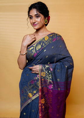 Grey Khadi Cotton Saree With Blouse Piece