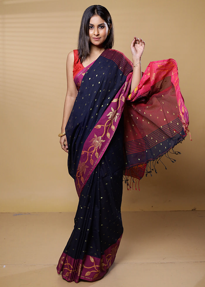 Maroon Cotton Saree With Blouse Piece