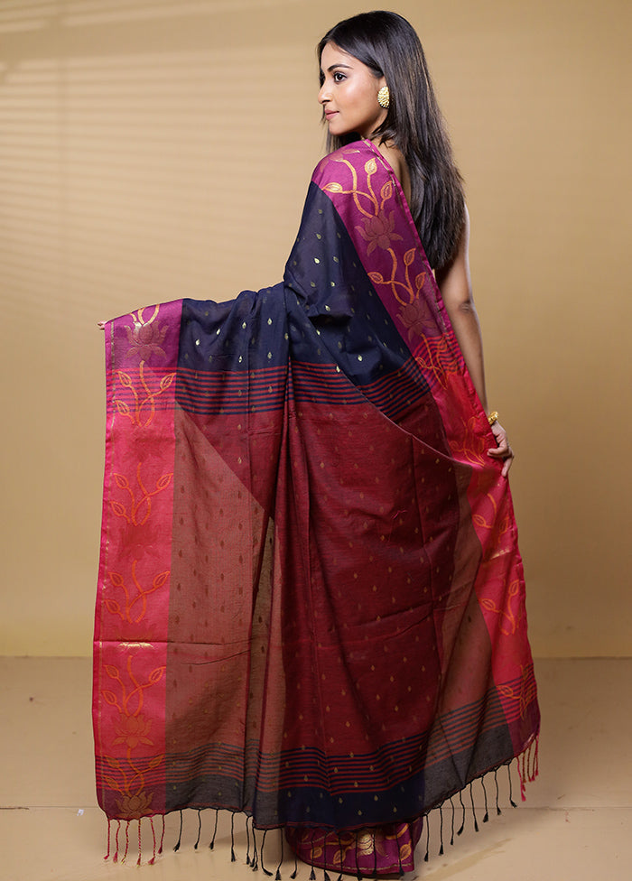 Maroon Cotton Saree With Blouse Piece