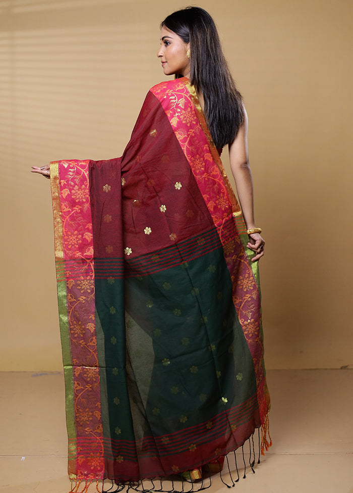 Green Khadi Cotton Saree With Blouse Piece