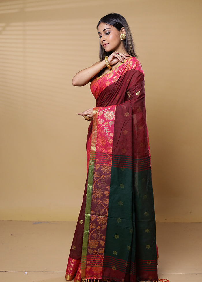 Green Khadi Cotton Saree With Blouse Piece