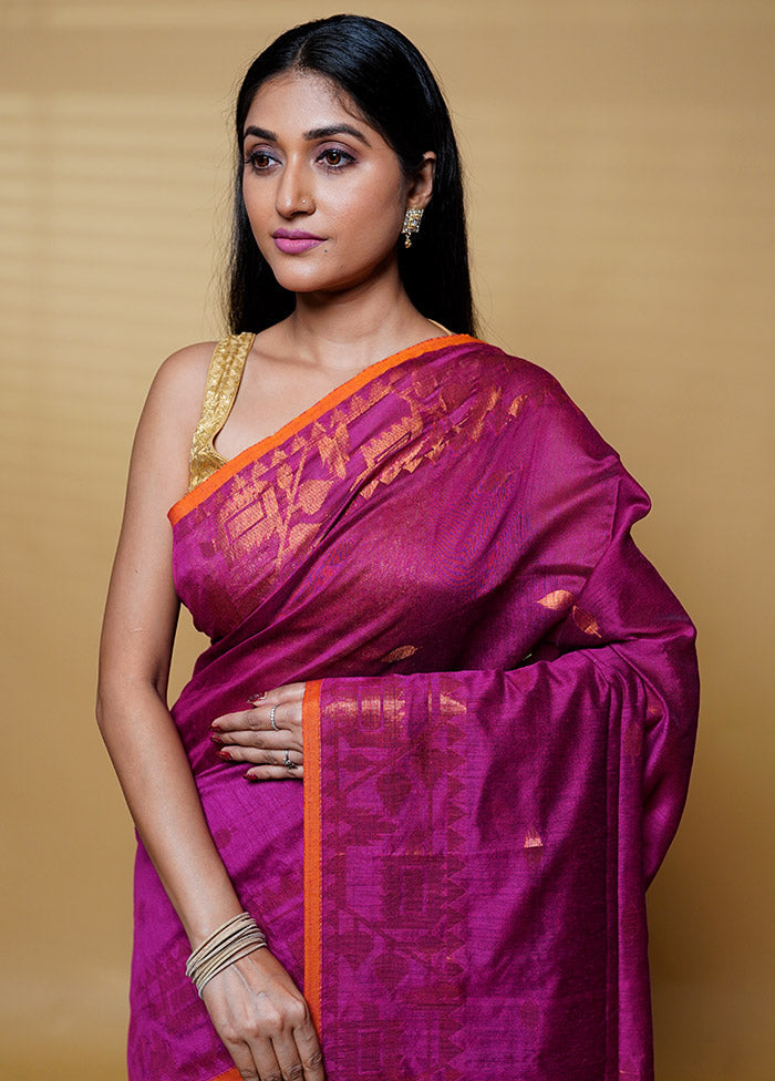 Pink Khadi Cotton Saree With Blouse Piece