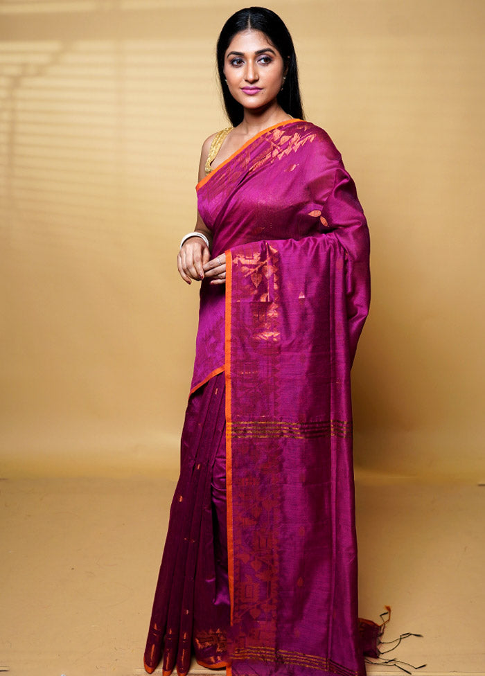 Pink Khadi Cotton Saree With Blouse Piece