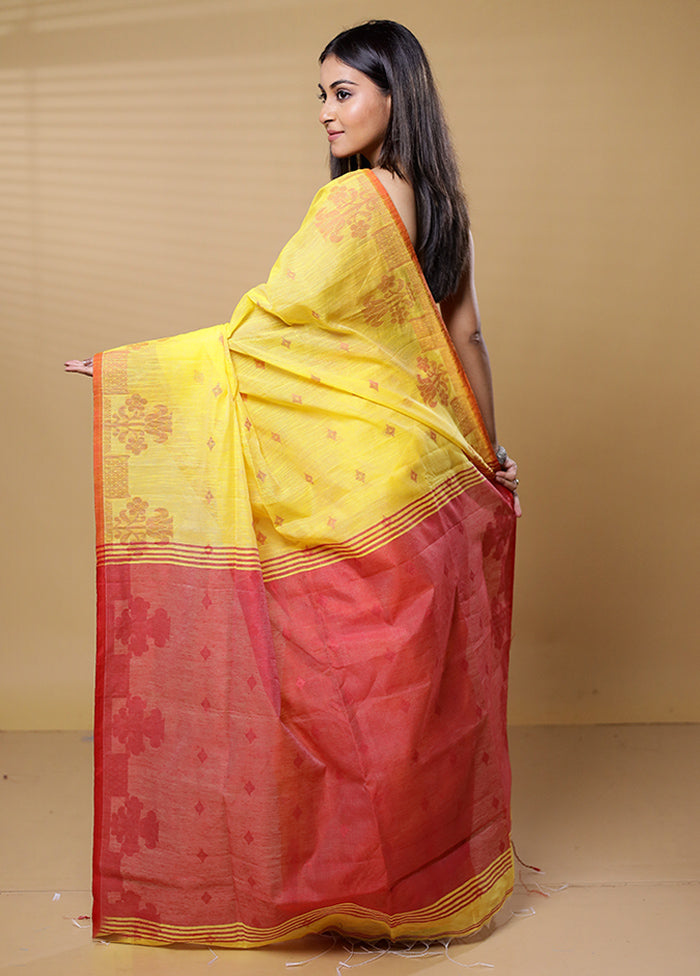 Yellow Khadi Cotton Saree With Blouse Piece