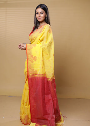 Yellow Khadi Cotton Saree With Blouse Piece