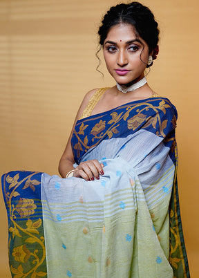 Grey Khadi Cotton Saree With Blouse Piece