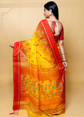 Yellow Cotton Saree With Blouse Piece