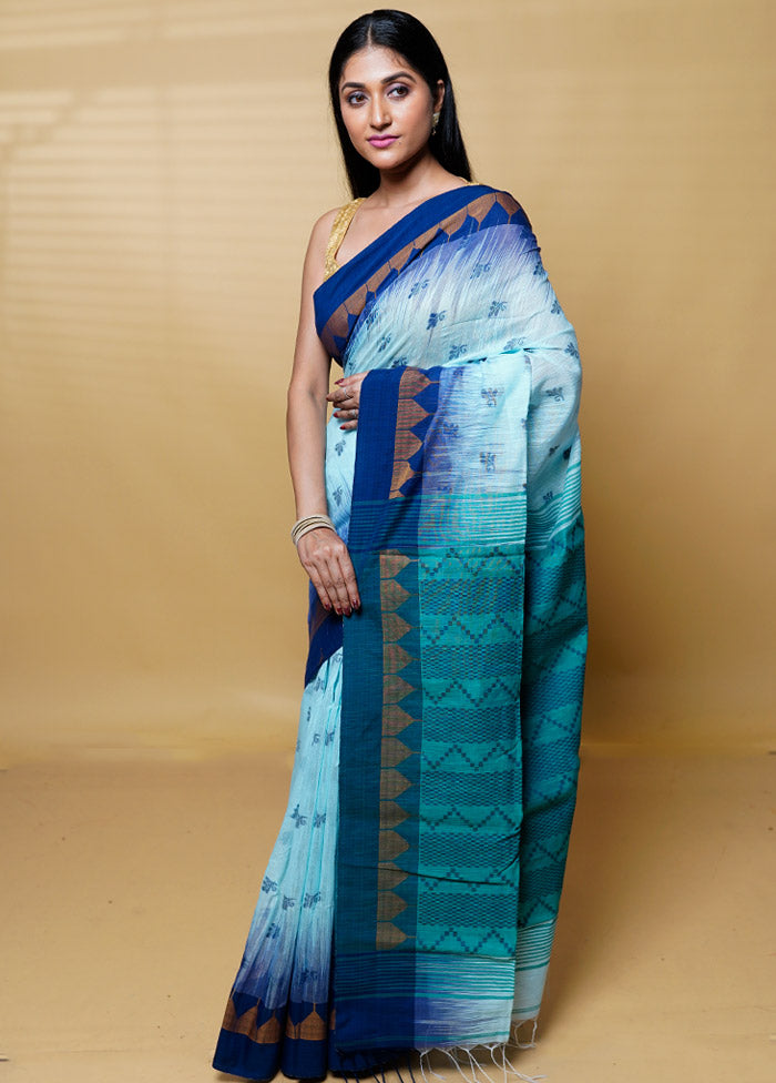 Green Khadi Cotton Saree With Blouse Piece