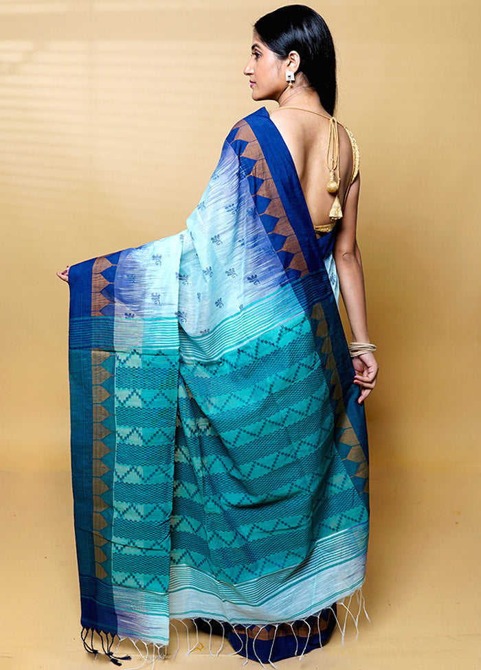 Green Khadi Cotton Saree With Blouse Piece