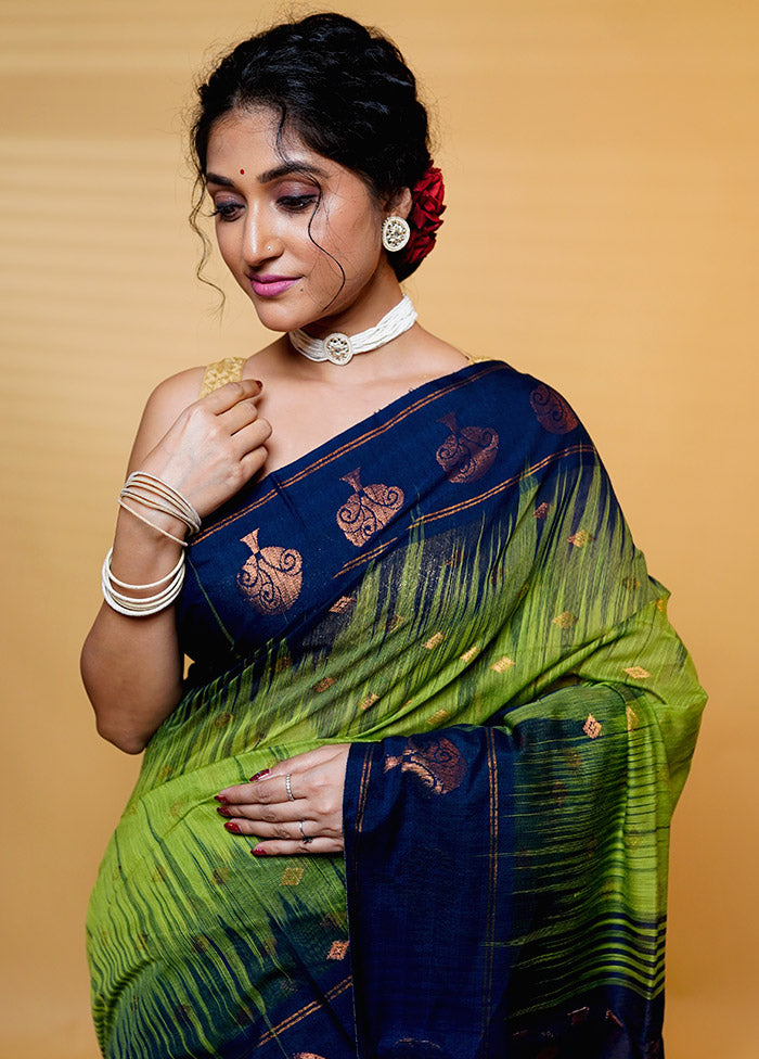 Green Cotton Saree With Blouse Piece