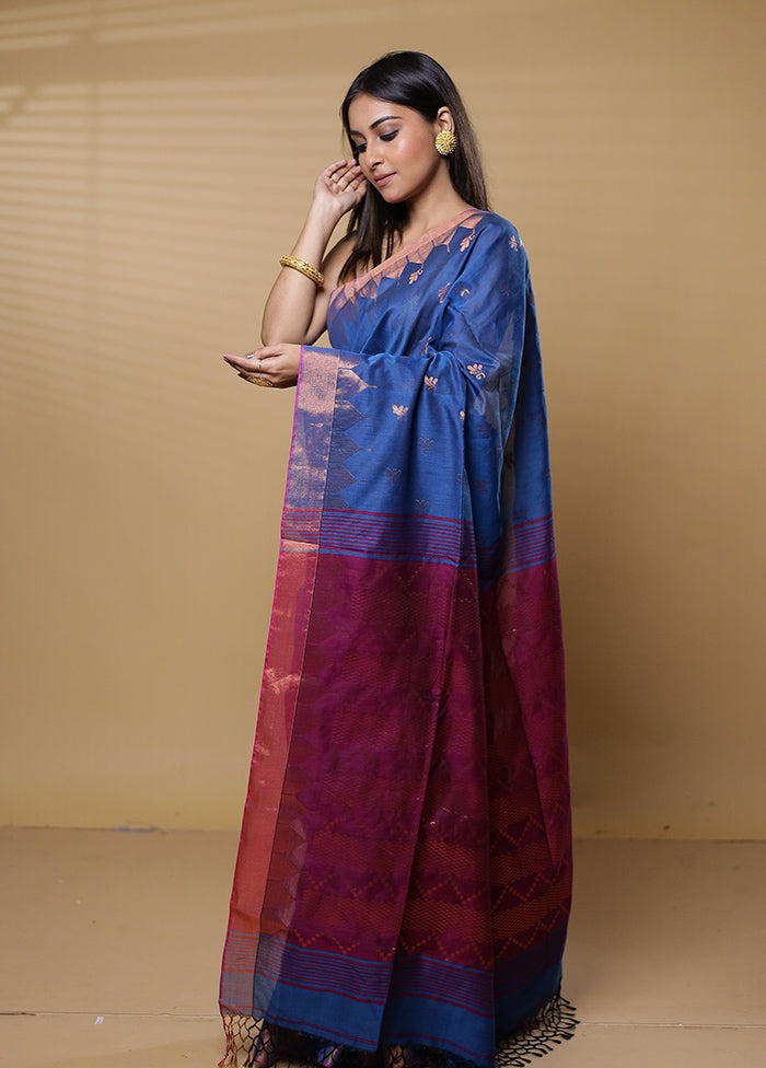 Purple Khadi Cotton Saree With Blouse Piece