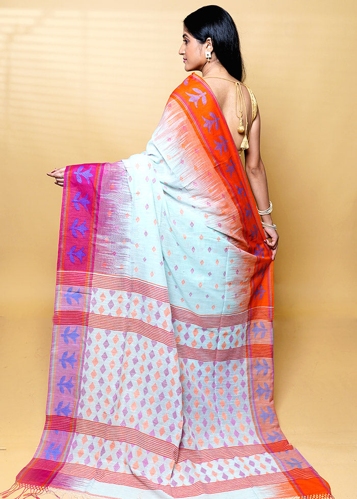 Blue Khadi Cotton Saree With Blouse Piece