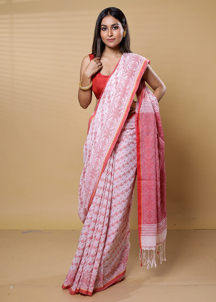 White Khadi Cotton Saree With Blouse Piece