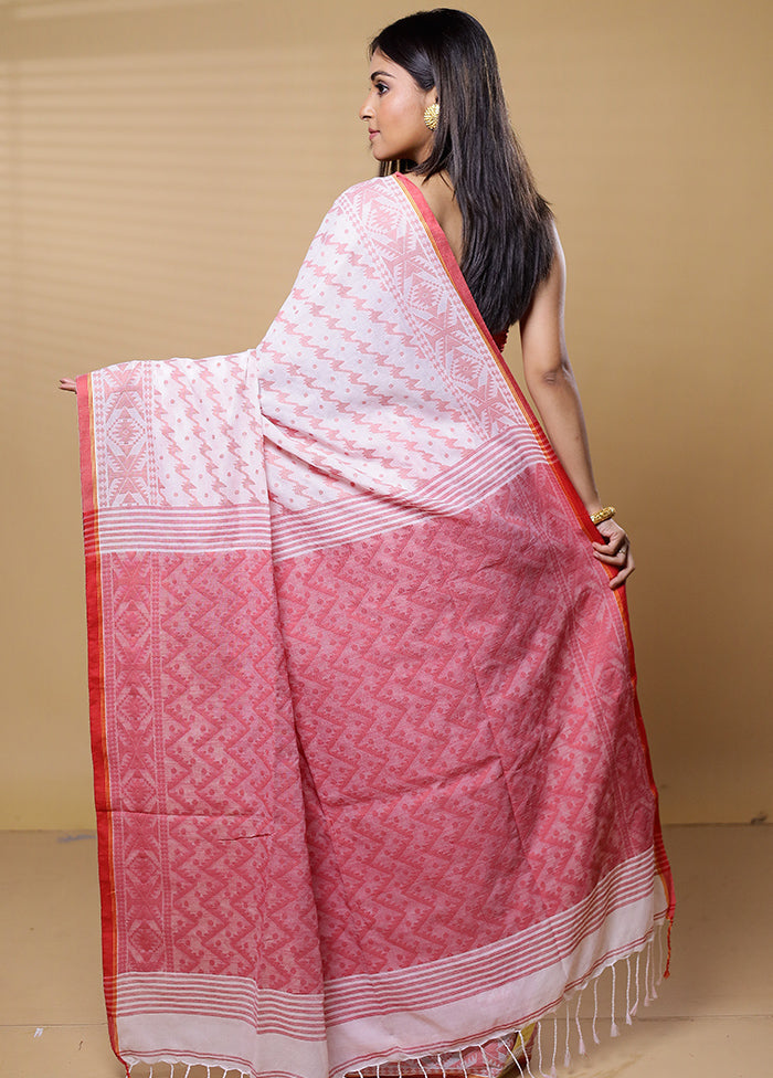 White Khadi Cotton Saree With Blouse Piece