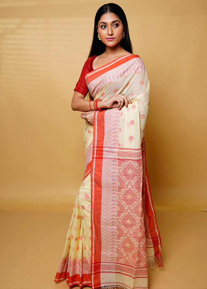 Cream Cotton Saree With Blouse Piece