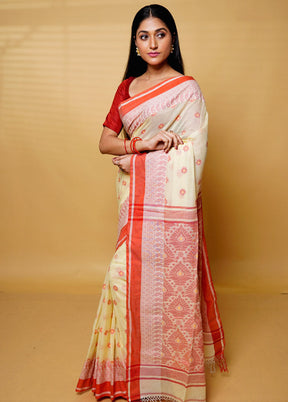 Cream Cotton Saree With Blouse Piece