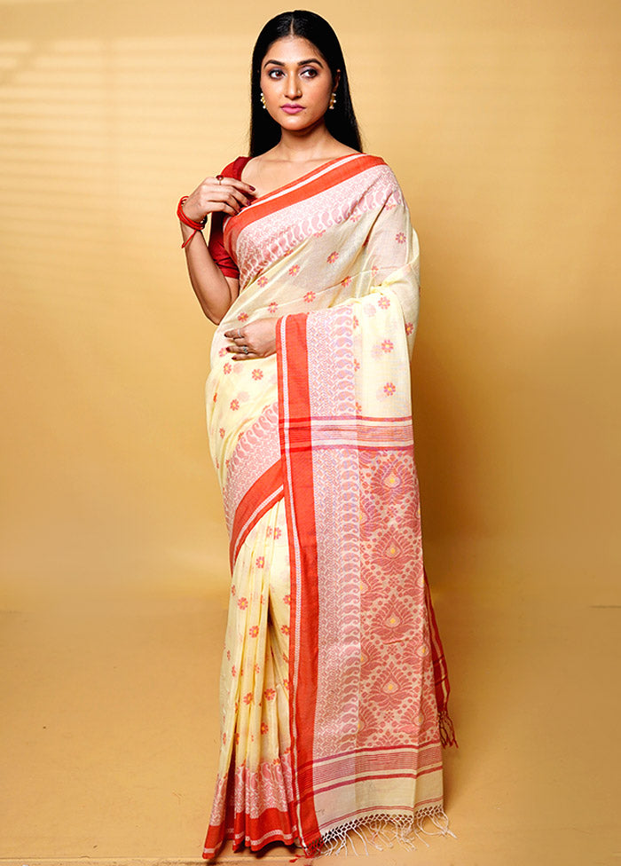 Cream Cotton Saree With Blouse Piece