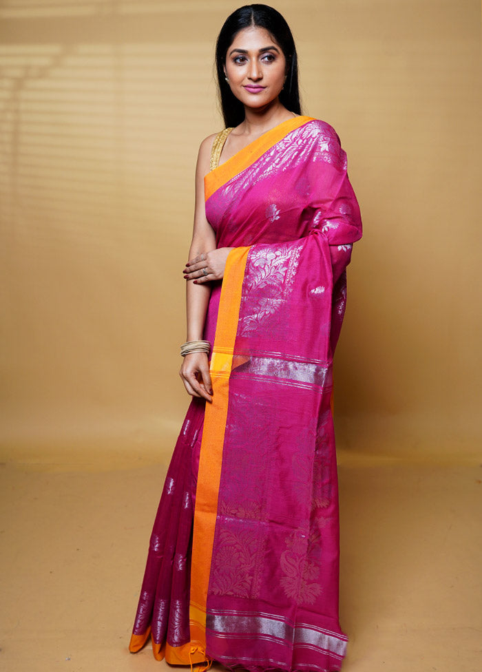 Pink Khadi Cotton Saree With Blouse Piece