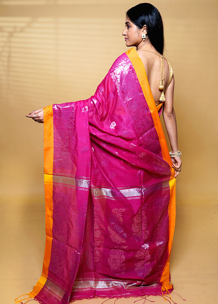 Pink Khadi Cotton Saree With Blouse Piece