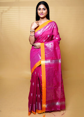 Pink Khadi Cotton Saree With Blouse Piece