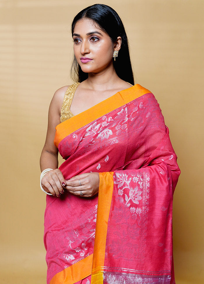 Pink Cotton Saree With Blouse Piece