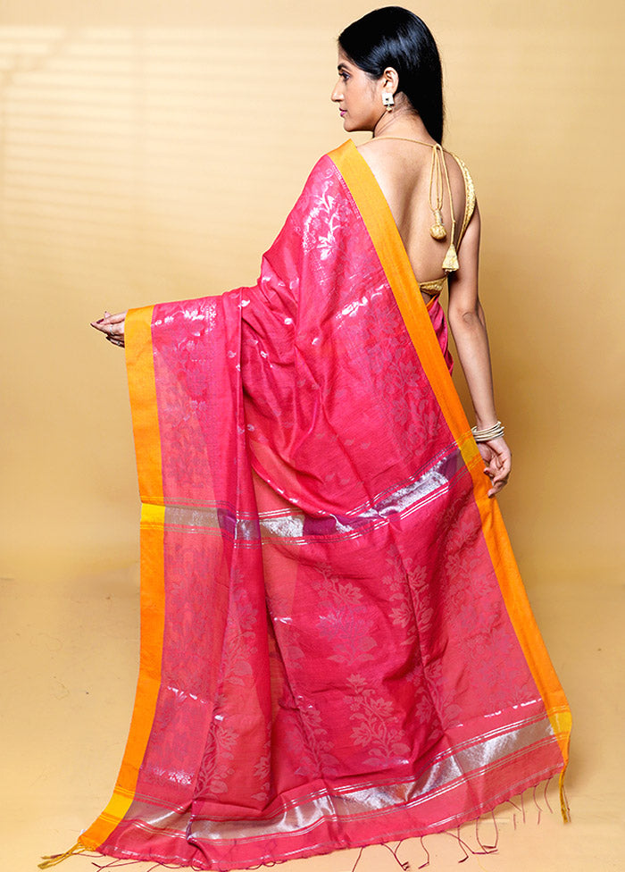 Pink Cotton Saree With Blouse Piece