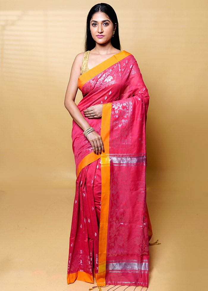 Pink Cotton Saree With Blouse Piece