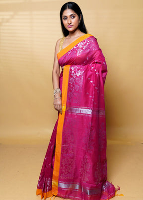 Pink Khadi Cotton Saree With Blouse Piece