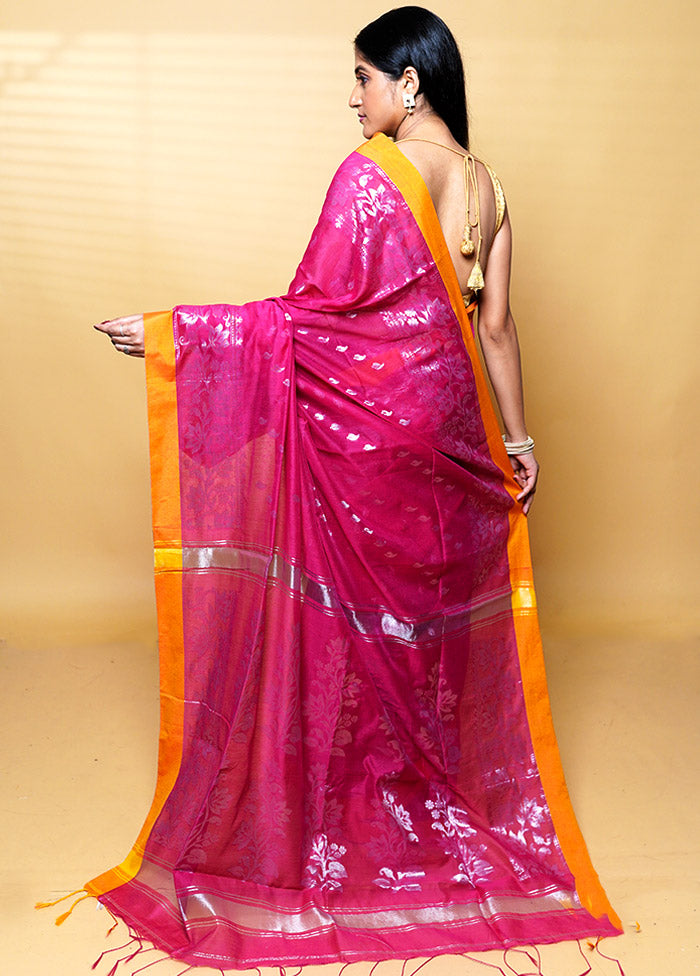 Pink Khadi Cotton Saree With Blouse Piece