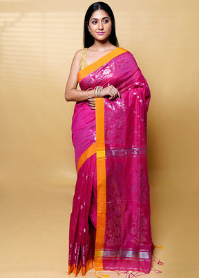 Pink Khadi Cotton Saree With Blouse Piece