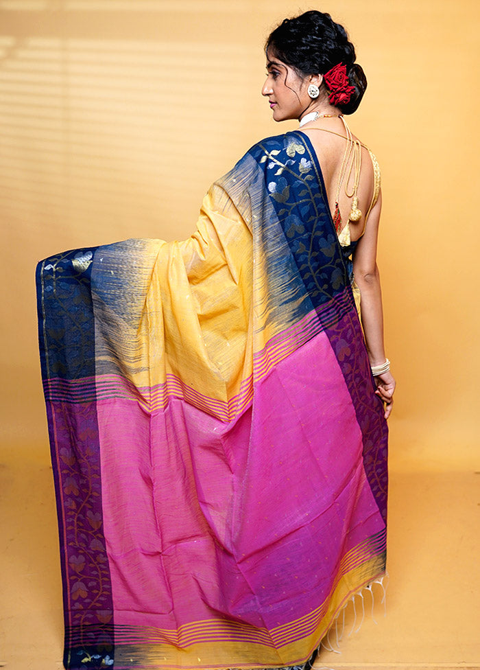 Blue Cotton Saree With Blouse Piece