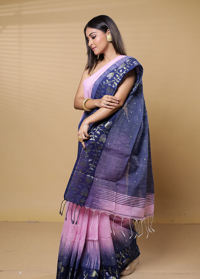 Pink Cotton Saree With Blouse Piece