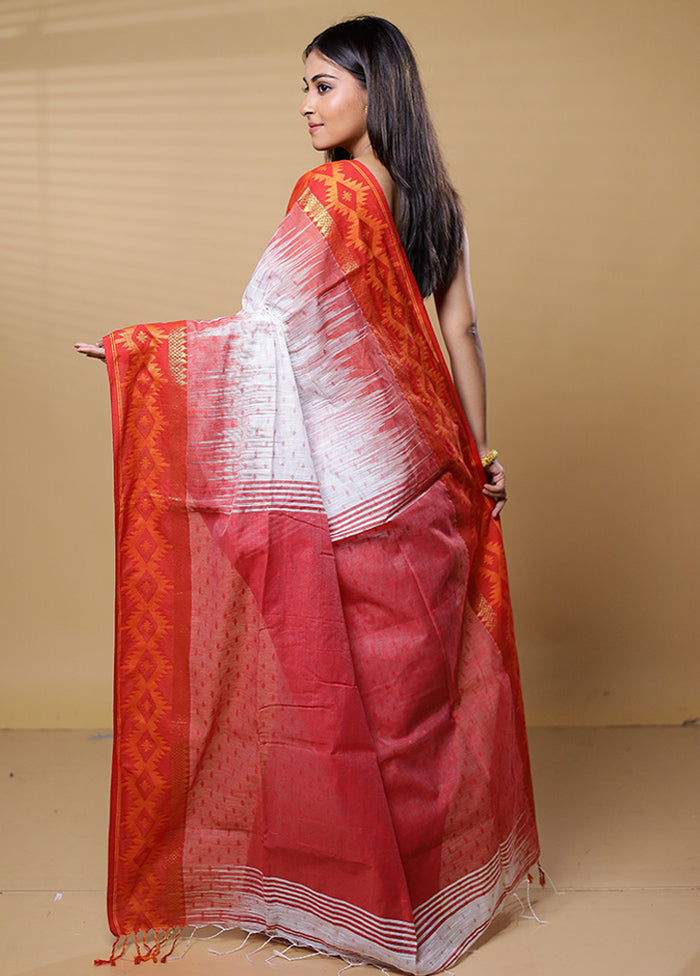 White Khadi Cotton Saree With Blouse Piece