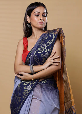 Grey Cotton Saree With Blouse Piece